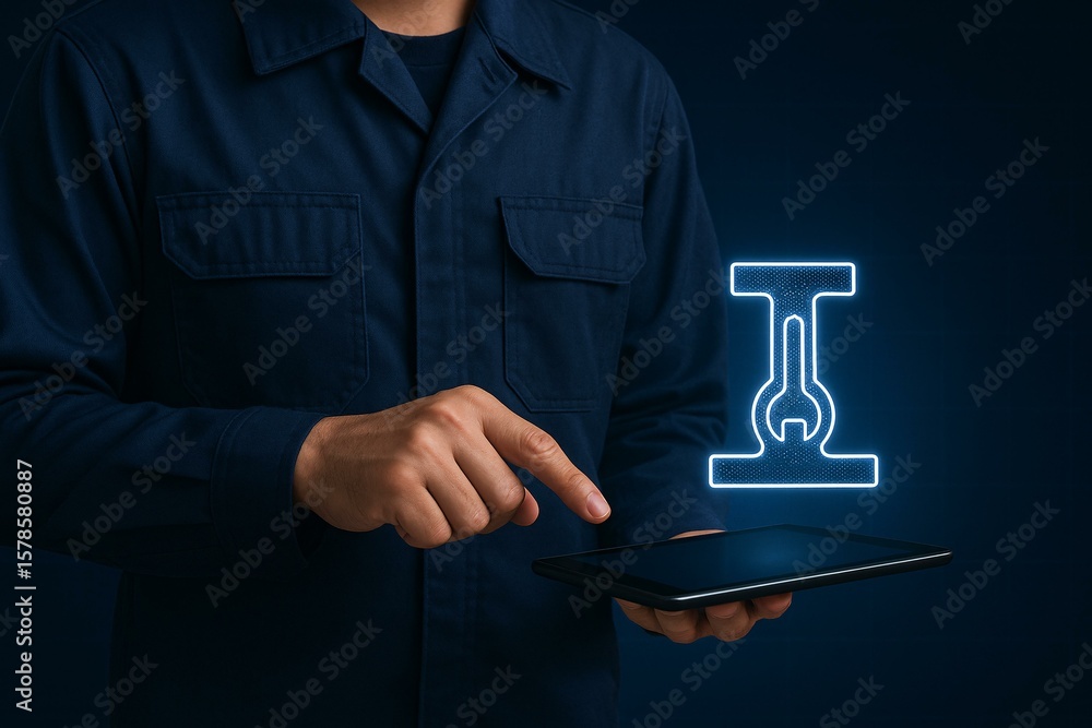 Obraz premium Engineer Using Tablet for Digital Design and Technology in Manufacturing