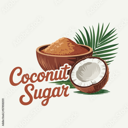 Vintage Style Coconut Sugar Illustration