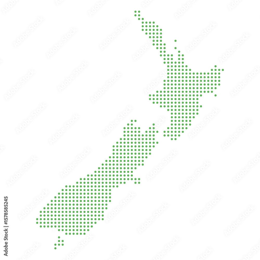 Obraz premium Dotted Map of New Zealand in Green on White Background