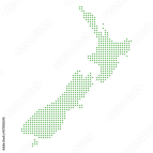 Dotted Map of New Zealand in Green on White Background