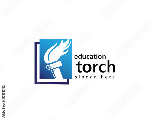 creative torch education logo, shadow of torch in book, logo design inspiration