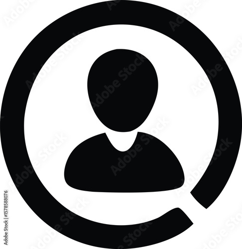 Simple black silhouette of a person inside a circular outline with a break in the circle