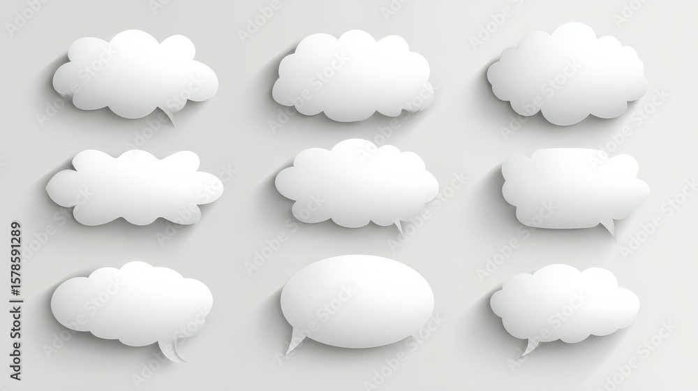 Fototapeta premium White blank retro speech bubbles isolated vector set. Illustration of cloud bubble speech for communication, no logos, no brands