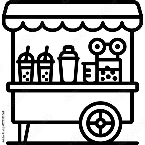 Bubble tea cart outline icon vector
