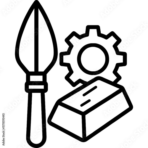 Iron age tools and weapons outline icon vector