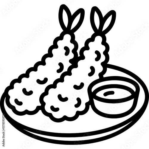 Tempura shrimp outline icon vector
