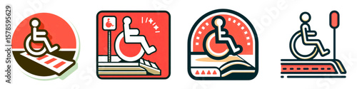 Set of accessibility icons for wheelchair users illustrating inclusive design and features