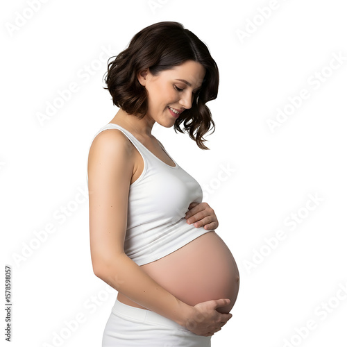 pregnant woman holding belly transparent background