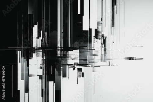 Abstract futuristic cyberpunk displacement map for 3d rendering. Random distorted black white broken glitch screen background. Digital as manual, lo-fi retro video noise overlay
