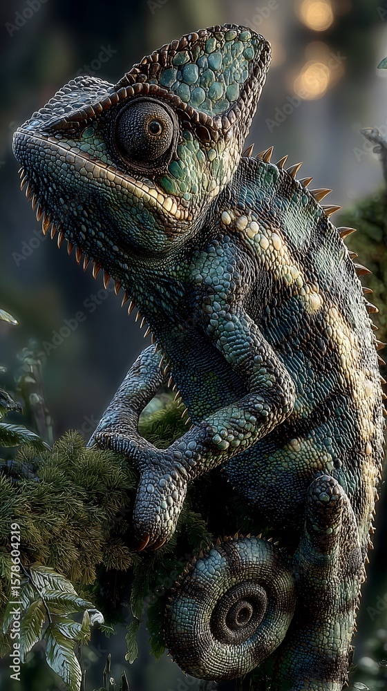 Obraz premium a chameleon on a branch tree