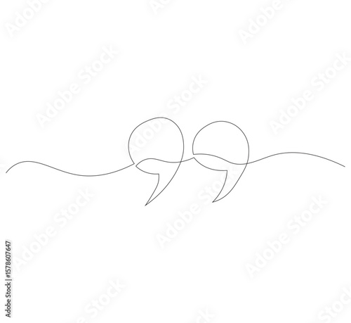 Draw a single continuous line of quotation marks. white background,One continuous line of quote mark image. Vector illustration. Linear design quote