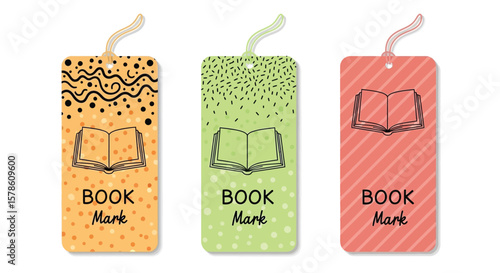 Book accessories reading bookmark set vector illustration for book lovers and students stationery design