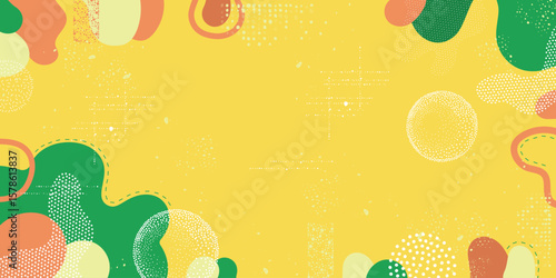 The subsequent background is in yellow, green and orange tones with soft geometric shapes and dotted elements.