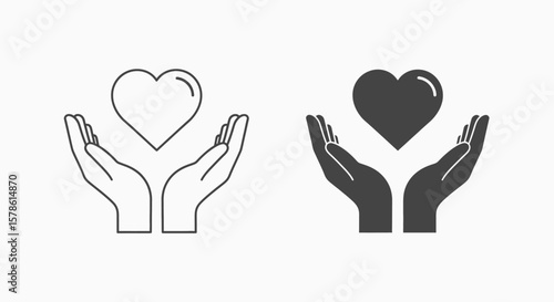 Open hands gently hold a heart, symbolizing care and love, conveying a message of hope, kindness and charity