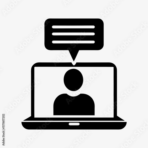 Online Chat Icon, Laptop Video Call with Message Bubble, User Communication