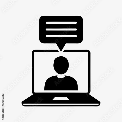 Online Chat Icon, Laptop Video Call with Message Bubble, User Communication