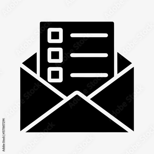 Checklist Envelope Icon, Task List Inside Open Mail, Document Symbol
