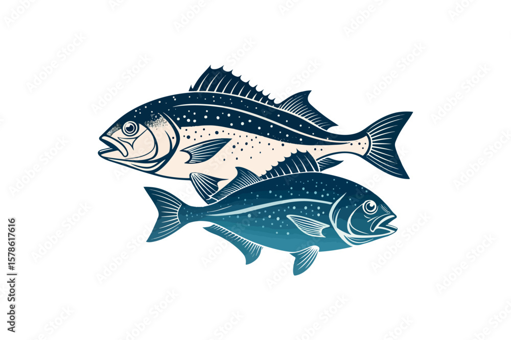 Fototapeta premium Twos pine blackfish logo gradient on white background.01