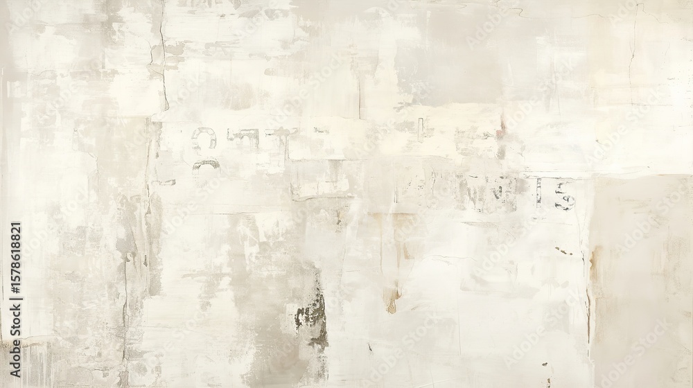 Obraz premium Abstract white painting on a white background, large canvas oil painting in minimalist style, neutral tones create a calm, elegant atmosphere under soft lighting.