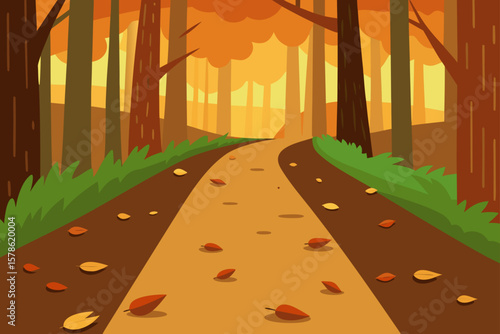 forest trail filled with fallen leaves