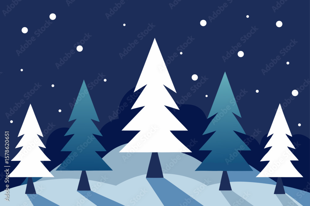 Obraz premium snow covered trees sparkling in starlight