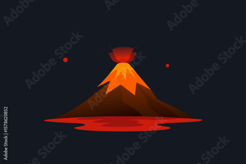volcano island glowing in darkness