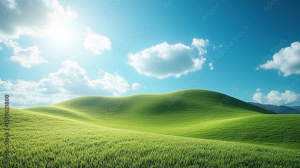 Fototapeta premium Lush green hills under a vibrant sky