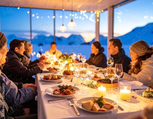 celebrating Midwinter Day indoors, sharing a warm dinner and exchanging gifts. S