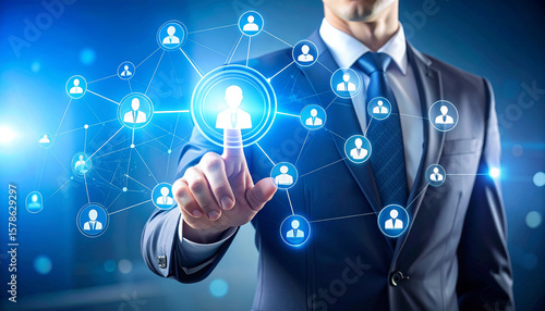 Connecting Talent A Businessman Navigating the World of Human Resources and Professional Networking with Digital Precision