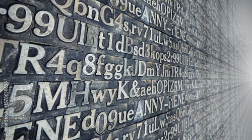 Foto Letterpress blocks with letters and numbers receding into the distance