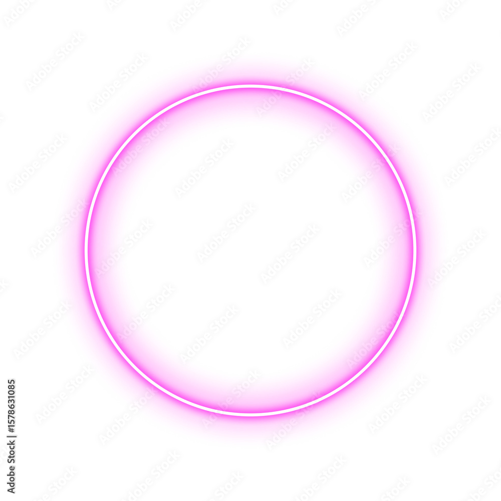 Obraz premium Element pink glowing neon circle frame with transparent background