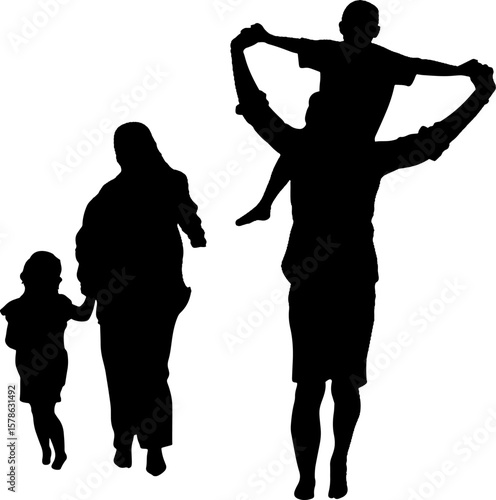 Vector illustration of family. Sihlouette of father, mother, son, and daughter.