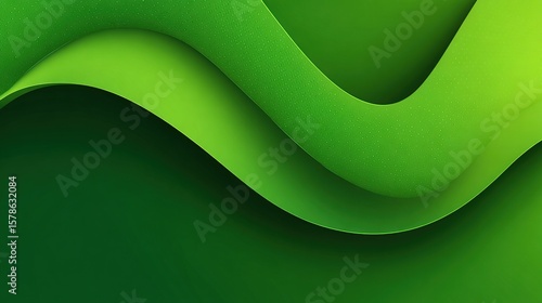 Abstract green wallpaper featuring curved paper-like shapes with textures and shadows.