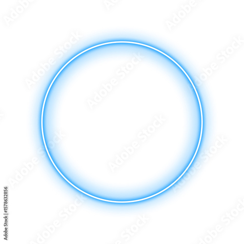 Element blue glowing neon circle frame with transparent background