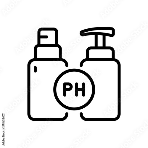 PH balanced packaging of cosmetics and hygienic products. Optimal level of acidity and alkalinity. Hygiene Skin, Wash, Cleansing Concept. Isolated Vector Outline Icon