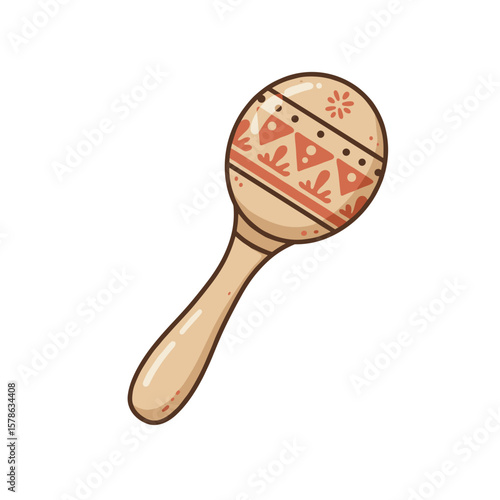Tiny maraca with folk pattern on a transparent background
