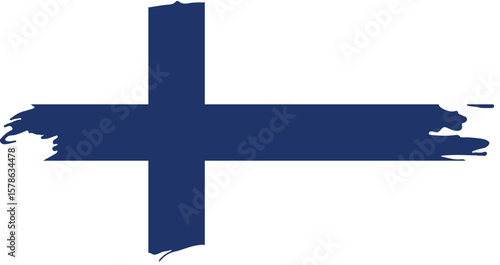 Stylized Finnish Flag with Blue Nordic Cross, Brushstroke Minimalist Design on White