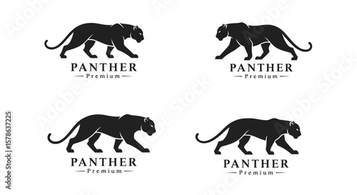 Four Black Panther Premium Logos: Walking Panther Silhouettes, Vector Graphics