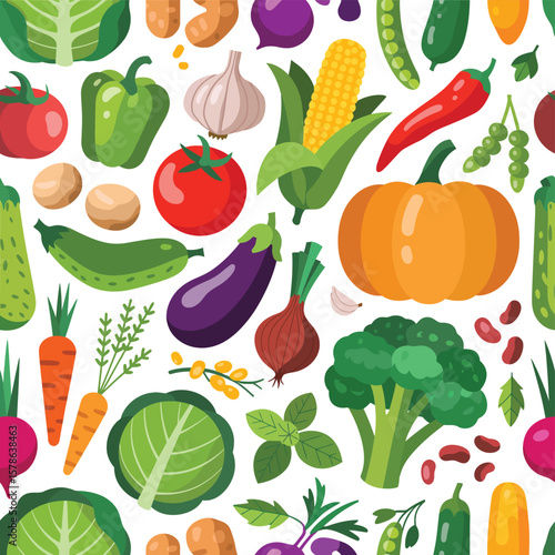 Vibrant assortment of fresh vegetables in a repeating pattern