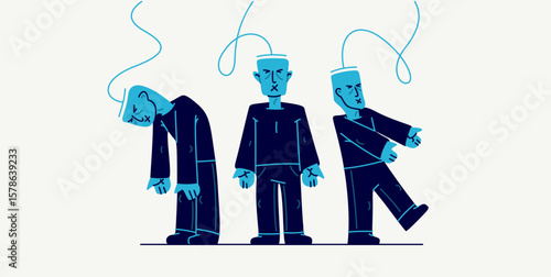 Social zombies vector concept, matrix and mind control, psychological dictatorship and totalitarian society and state, tyranny and restrictions, killing individuality.
