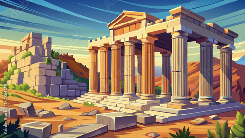 ruins of Asklepieion in Pergamon, Turkey, highlighting ancient columns and a stone wall