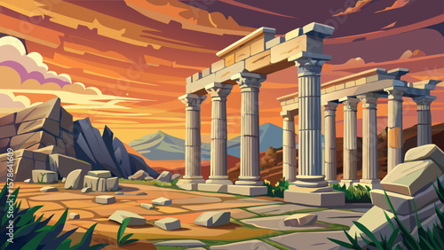 ruins of Asklepieion in Pergamon, Turkey, highlighting ancient columns and a stone wall