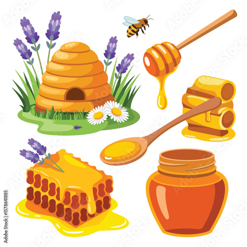 Sweet honey collection featuring beehive honeycomb lavender and honey dipper