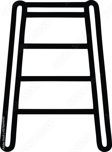 Simple black and white icon representing a four step stepladder with thick outlines and a clean modern design aesthetic