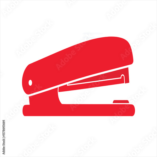 Red stapler icon, simple and outlined, office supplies.
