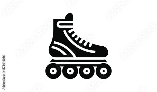 Black silhouette of a roller skate with four wheels on a white background