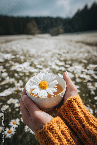Girl holding a daisy in hand with spa and wellness elements