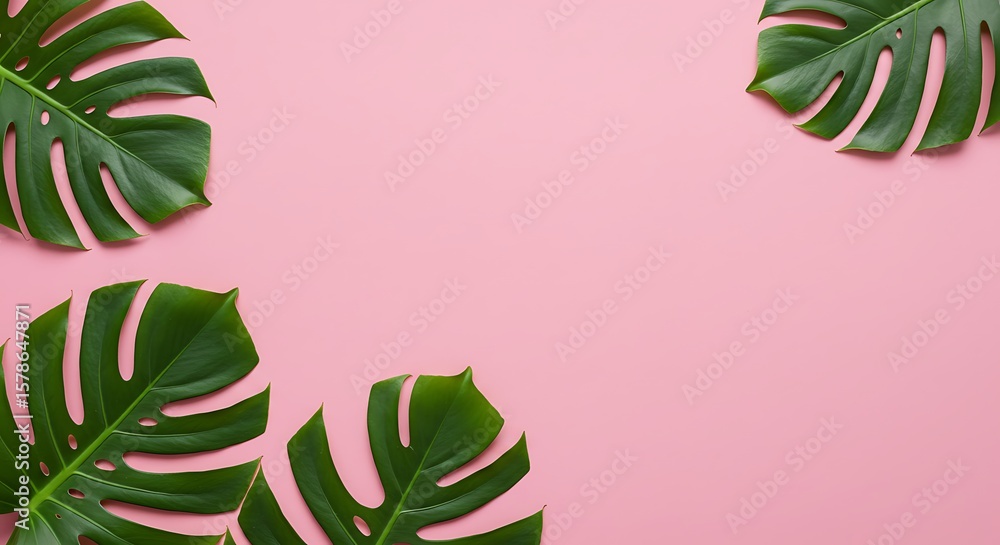 Fototapeta premium Pink Paradise: Tropical Leaf Flatlay