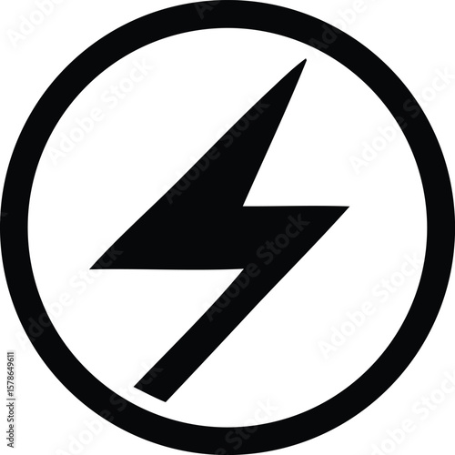 Free Download Bold black lightning bolt symbol enclosed within a thick black circle on a clean white background representing power and energy - GFXLoad