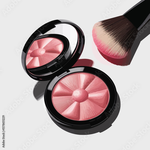 Rose Gold Petal Shaped Makeup Compact with Mirror and Matching Makeup Brush on White Background